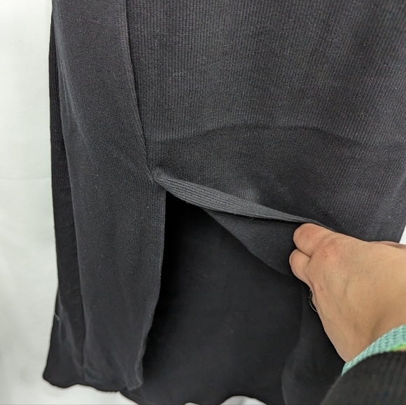 PrettyLittleThing NWT Ribbed Black Extreme Split Cap Sleeve Midi Dress Sz 16 - Picture 7 of 12